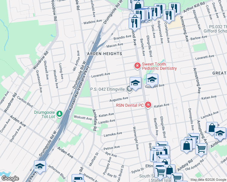 map of restaurants, bars, coffee shops, grocery stores, and more near 445 Genesee Avenue in Staten Island
