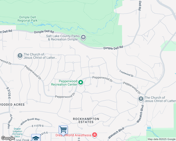 map of restaurants, bars, coffee shops, grocery stores, and more near 39 Northridge Way in Sandy
