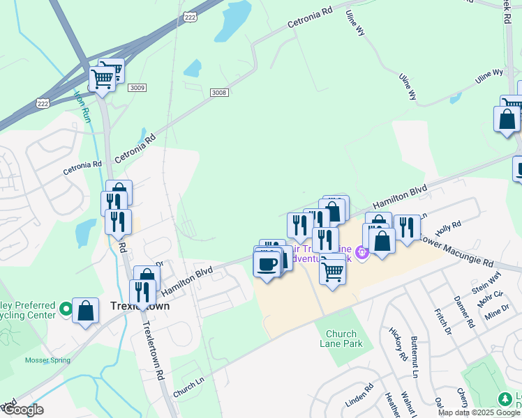 map of restaurants, bars, coffee shops, grocery stores, and more near 7201 Hamilton Boulevard in Allentown