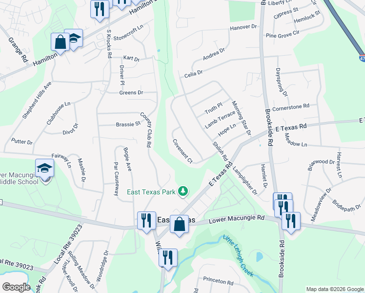 map of restaurants, bars, coffee shops, grocery stores, and more near 5601 Covenant Court in Allentown