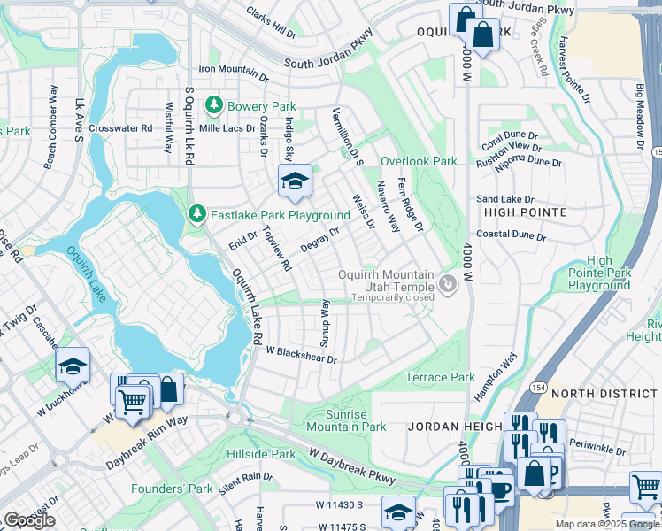 map of restaurants, bars, coffee shops, grocery stores, and more near 10961 Sunup Way in South Jordan