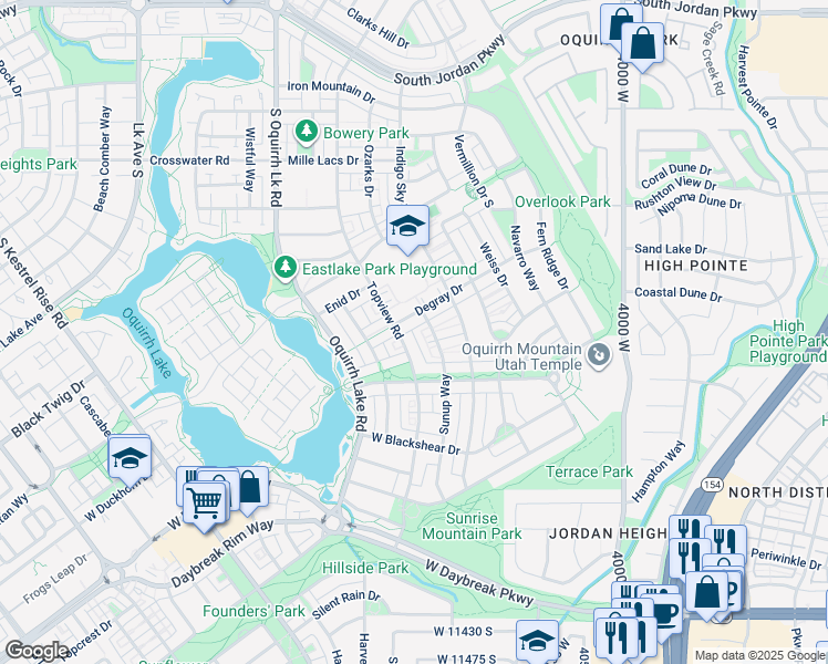 map of restaurants, bars, coffee shops, grocery stores, and more near 10936 Mussel Rock Lane in South Jordan