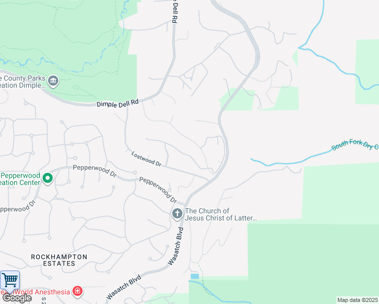 map of restaurants, bars, coffee shops, grocery stores, and more near 3093 Scenic Valley Lane in Sandy