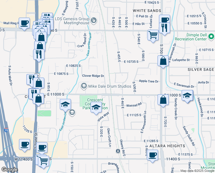 map of restaurants, bars, coffee shops, grocery stores, and more near 10951 Heather Ridge Dr in Sandy