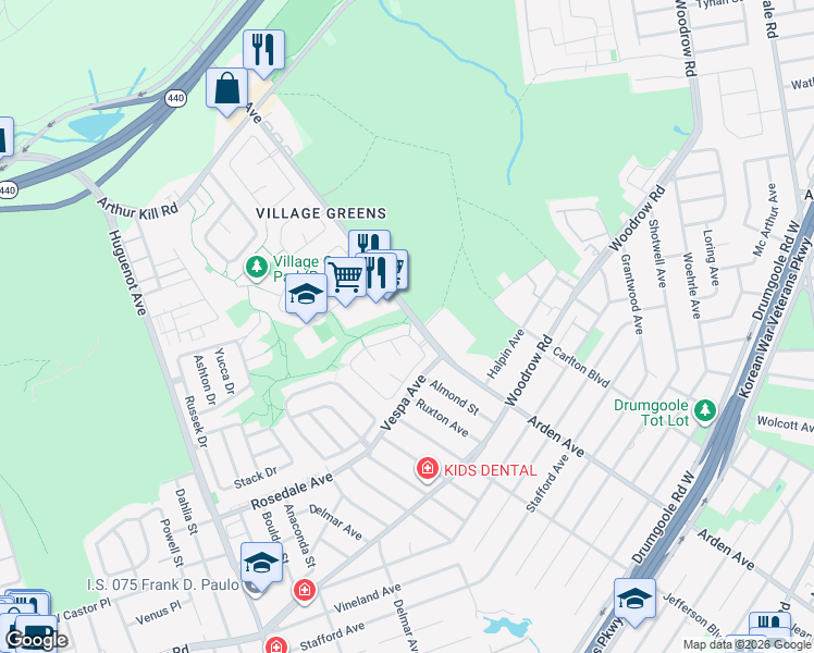 map of restaurants, bars, coffee shops, grocery stores, and more near 6 Hickory Cir in Staten Island