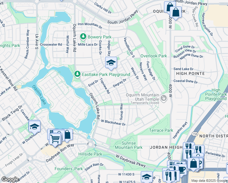 map of restaurants, bars, coffee shops, grocery stores, and more near 10936 Mussel Rock Lane in South Jordan