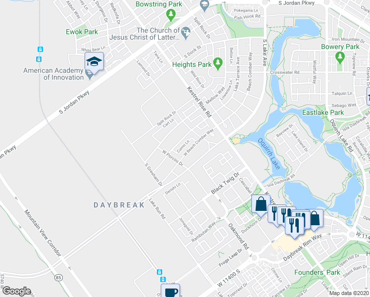 map of restaurants, bars, coffee shops, grocery stores, and more near 5107 West Lake Terrace Avenue in South Jordan