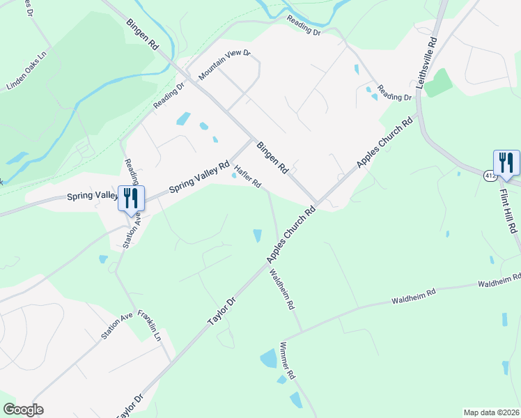 map of restaurants, bars, coffee shops, grocery stores, and more near 1598 Hafler Road in Bethlehem