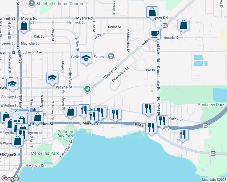 map of restaurants, bars, coffee shops, grocery stores, and more near 606 Devonshire Court in Celina