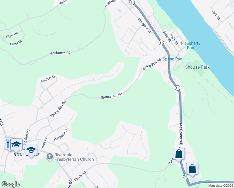 map of restaurants, bars, coffee shops, grocery stores, and more near 258 Spring Run Road in Glenwillard
