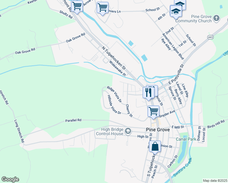 map of restaurants, bars, coffee shops, grocery stores, and more near 4 Ridge Vista Drive in Pine Grove