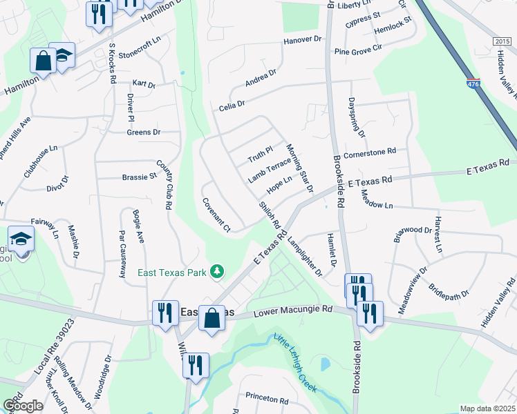 map of restaurants, bars, coffee shops, grocery stores, and more near 1526 Shiloh Road in Allentown