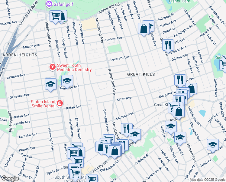 map of restaurants, bars, coffee shops, grocery stores, and more near 738 Armstrong Avenue in Staten Island