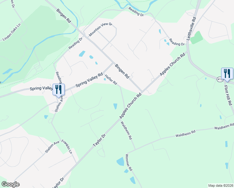 map of restaurants, bars, coffee shops, grocery stores, and more near 1598 Hafler Road in Bethlehem