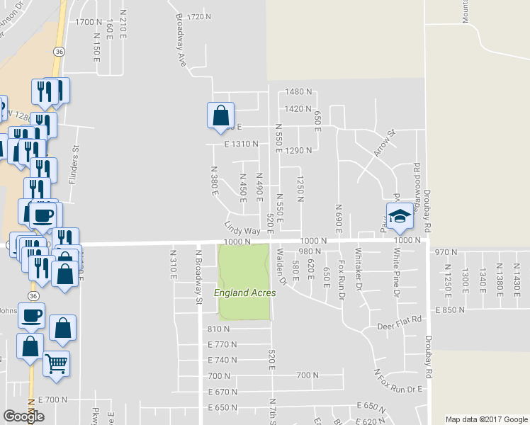 map of restaurants, bars, coffee shops, grocery stores, and more near 1092 North 490 East in Tooele