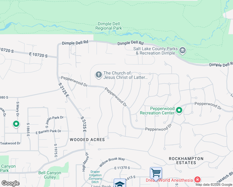 map of restaurants, bars, coffee shops, grocery stores, and more near 16 Quietwood Lane in Sandy