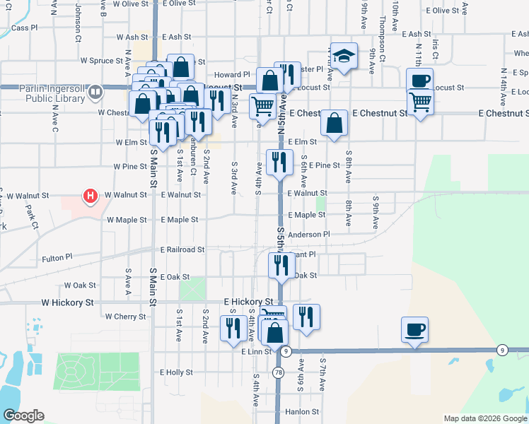 map of restaurants, bars, coffee shops, grocery stores, and more near 253 South 4th Avenue in Canton