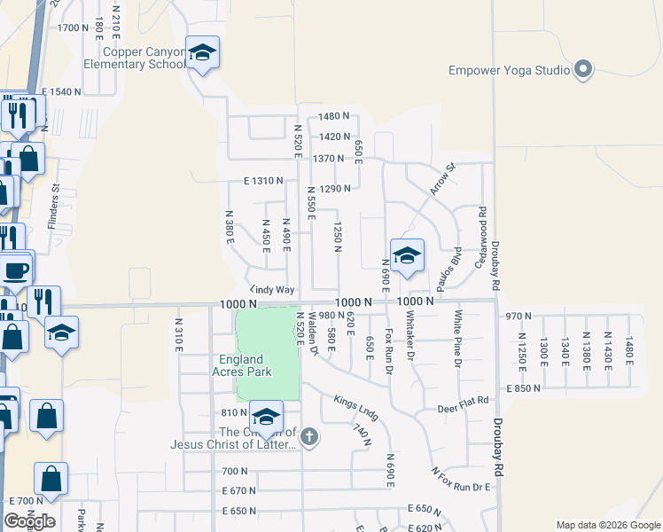 map of restaurants, bars, coffee shops, grocery stores, and more near 1087 North 600 East in Tooele