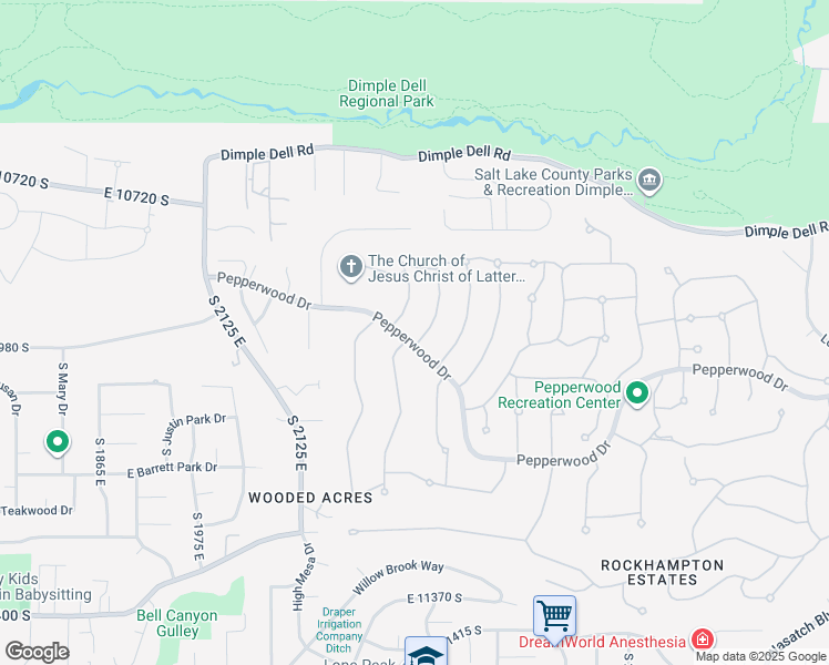 map of restaurants, bars, coffee shops, grocery stores, and more near 16 Quietwood Lane in Sandy