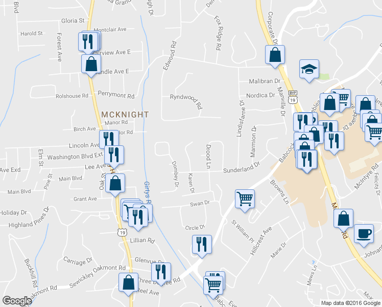 map of restaurants, bars, coffee shops, grocery stores, and more near 108 Gadshill Place in Pittsburgh