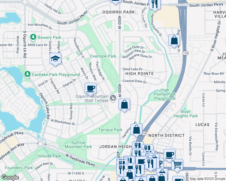 map of restaurants, bars, coffee shops, grocery stores, and more near 10941 Fern Ridge Drive in South Jordan
