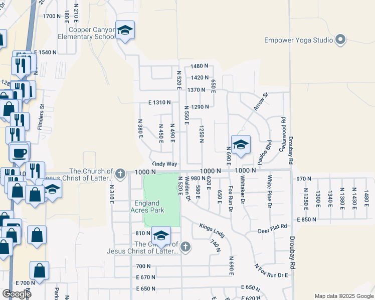 map of restaurants, bars, coffee shops, grocery stores, and more near 1087 North 600 East in Tooele