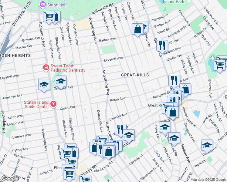 map of restaurants, bars, coffee shops, grocery stores, and more near 738 Armstrong Avenue in Staten Island