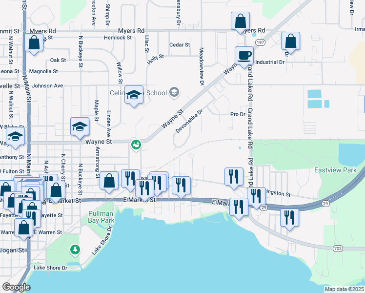 map of restaurants, bars, coffee shops, grocery stores, and more near 606 Devonshire Court in Celina