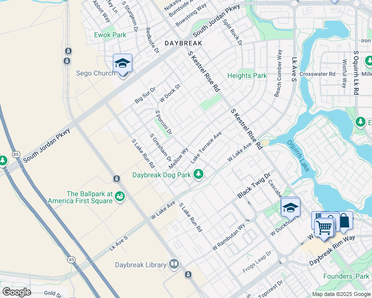 map of restaurants, bars, coffee shops, grocery stores, and more near West Porcini Drive in South Jordan