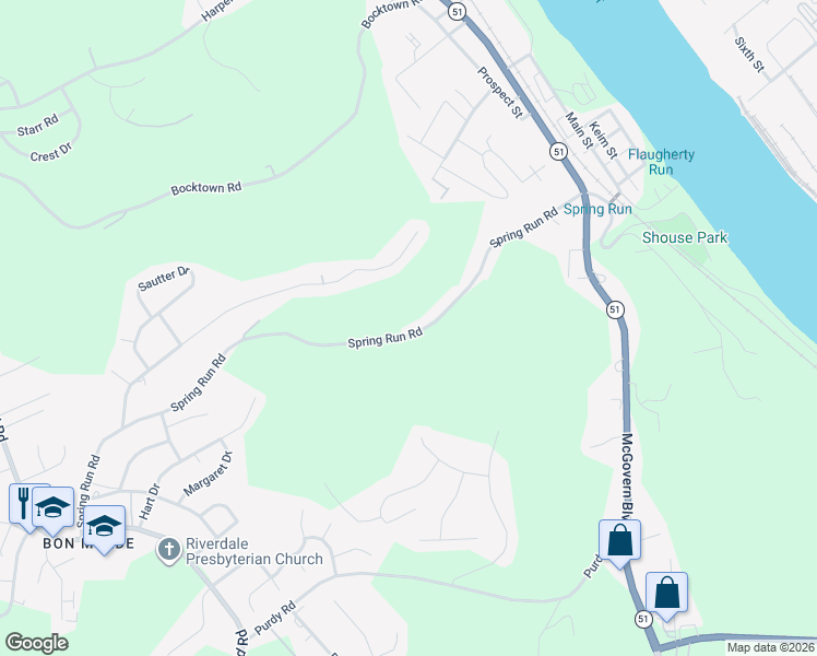 map of restaurants, bars, coffee shops, grocery stores, and more near 258 Spring Run Road in Glenwillard
