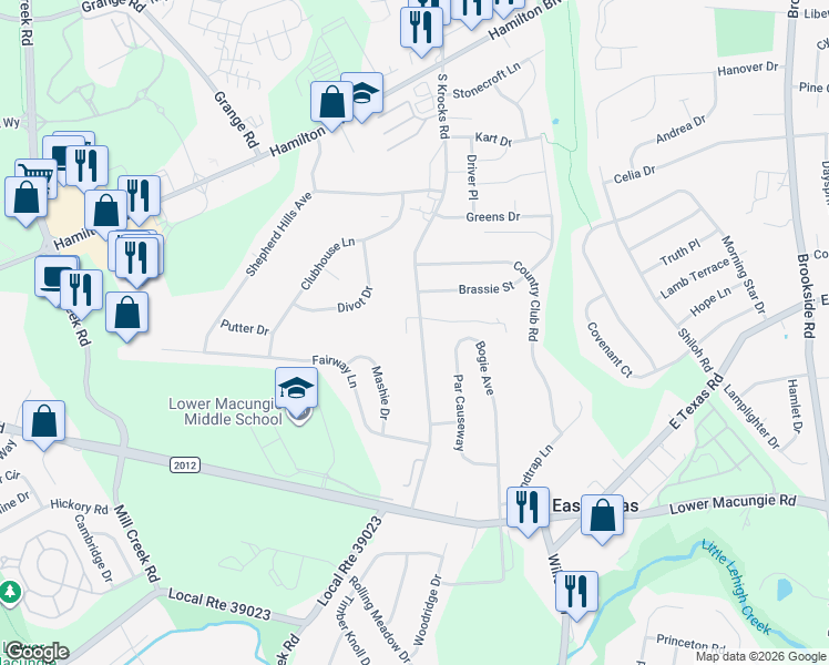 map of restaurants, bars, coffee shops, grocery stores, and more near 1358 South Krocks Road in Wescosville