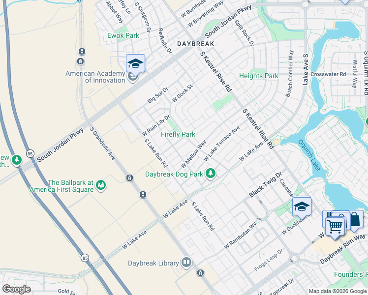 map of restaurants, bars, coffee shops, grocery stores, and more near 10947 South Gresham Drive in South Jordan