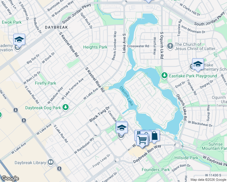 map of restaurants, bars, coffee shops, grocery stores, and more near 10937 South Kestrel Rise Road in South Jordan