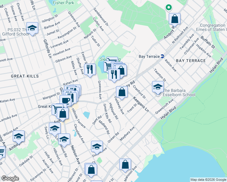 map of restaurants, bars, coffee shops, grocery stores, and more near 5 Fieldway Avenue in Staten Island