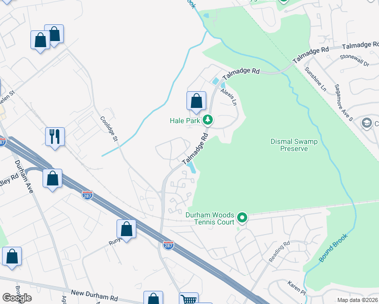 map of restaurants, bars, coffee shops, grocery stores, and more near 12 Talmadge Road in Edison