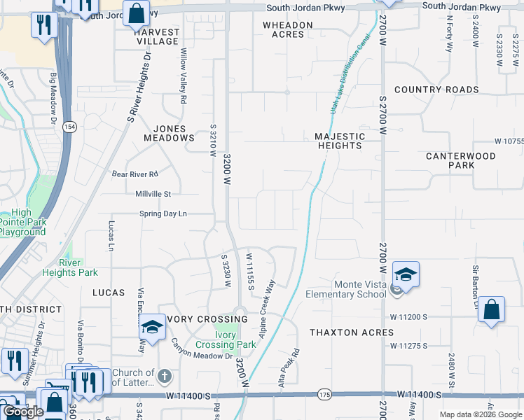 map of restaurants, bars, coffee shops, grocery stores, and more near 10927 Scotty Drive in South Jordan