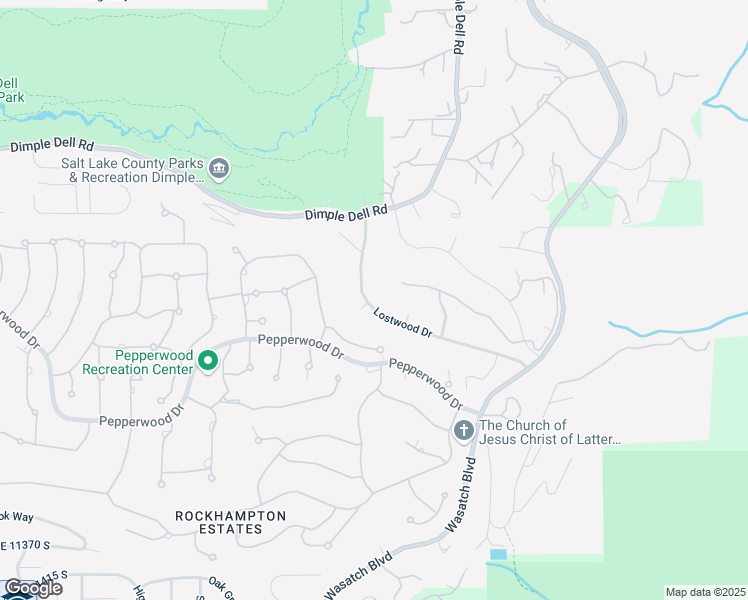 map of restaurants, bars, coffee shops, grocery stores, and more near 10927 South Lostwood Drive in Sandy