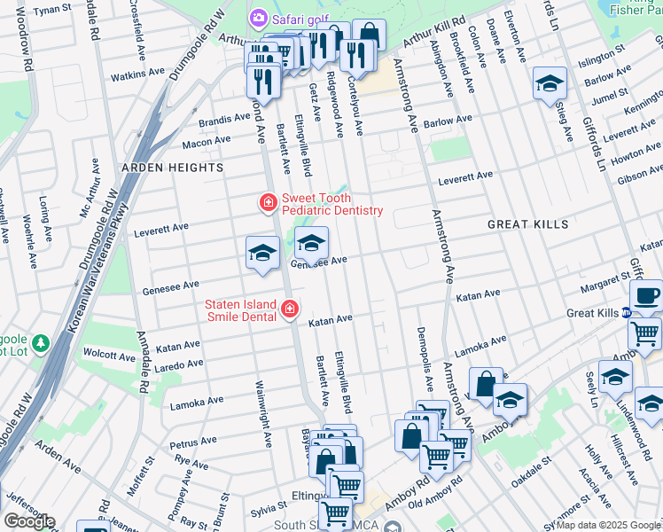 map of restaurants, bars, coffee shops, grocery stores, and more near 297 Eltingville Boulevard in Staten Island