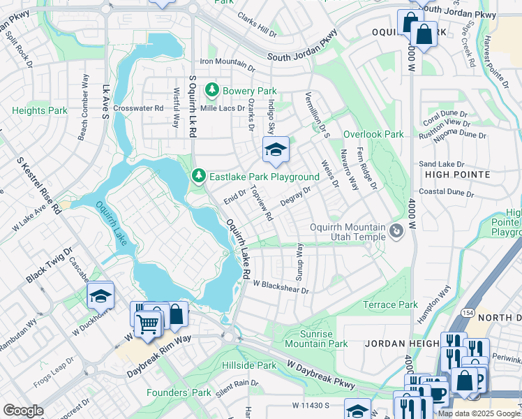 map of restaurants, bars, coffee shops, grocery stores, and more near 10932 Topview Road in South Jordan