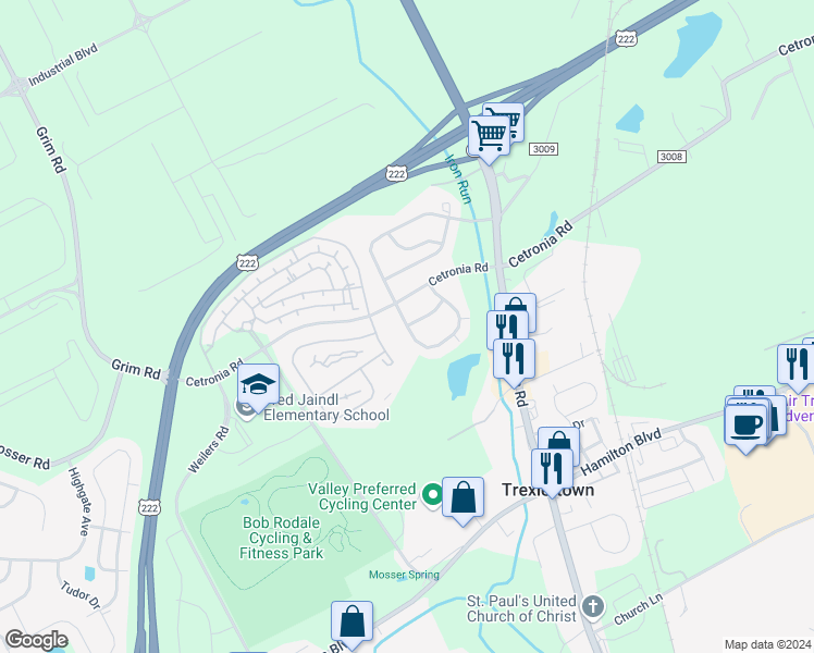 map of restaurants, bars, coffee shops, grocery stores, and more near 7898 Red Hawk Court in Breinigsville