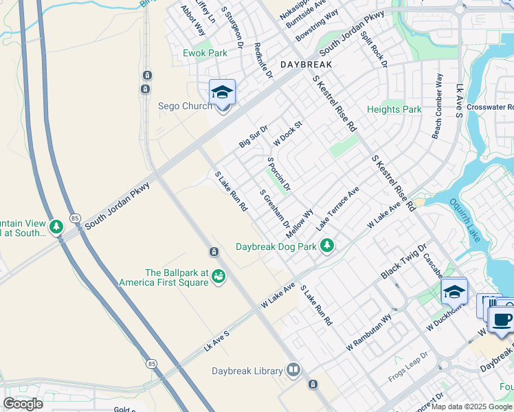 map of restaurants, bars, coffee shops, grocery stores, and more near 10896 South Gresham Drive in South Jordan