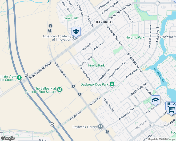 map of restaurants, bars, coffee shops, grocery stores, and more near 10896 South Gresham Drive in South Jordan