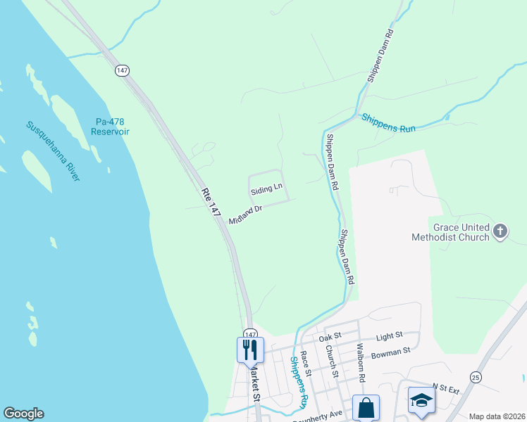 map of restaurants, bars, coffee shops, grocery stores, and more near 12 Midland Drive in Millersburg