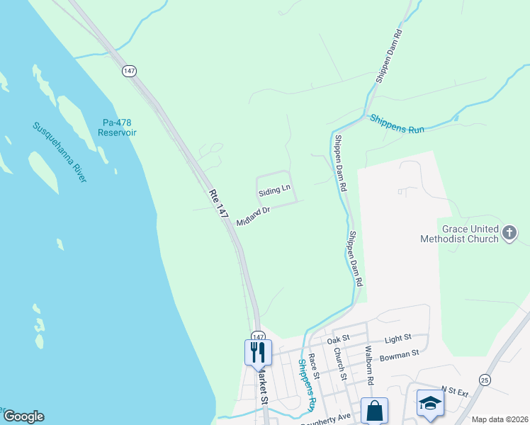 map of restaurants, bars, coffee shops, grocery stores, and more near 12 Midland Drive in Millersburg