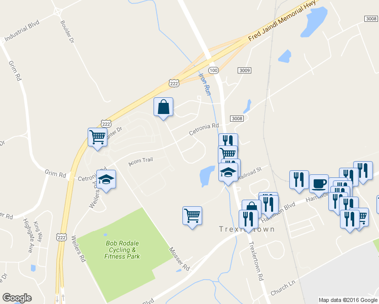 map of restaurants, bars, coffee shops, grocery stores, and more near 7860 Red Hawk Court in Breinigsville