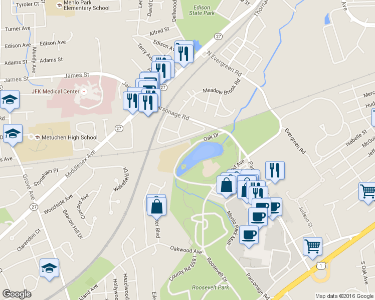 map of restaurants, bars, coffee shops, grocery stores, and more near County Road 659 IV in Edison