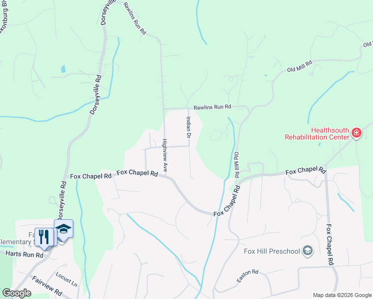 map of restaurants, bars, coffee shops, grocery stores, and more near 200 Indian Drive in Pittsburgh