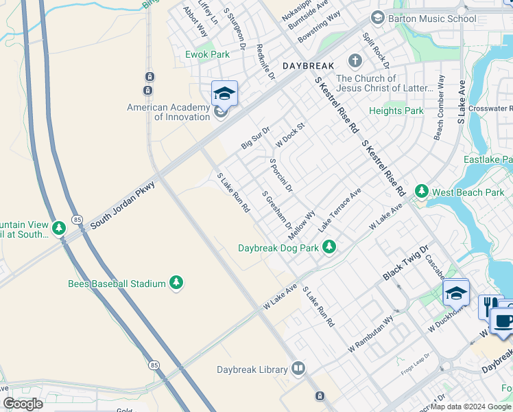 map of restaurants, bars, coffee shops, grocery stores, and more near 10894 South Gresham Drive in South Jordan