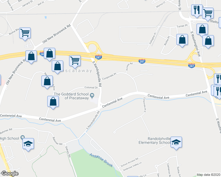map of restaurants, bars, coffee shops, grocery stores, and more near 365 South Randolphville Road in Piscataway Township