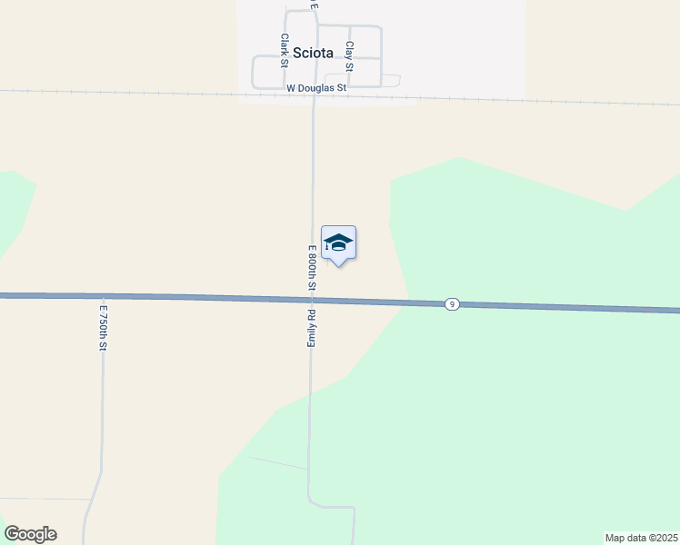 map of restaurants, bars, coffee shops, grocery stores, and more near 18575 East 800th Street in Sciota